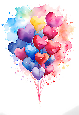 JPG 일러스트 붓터치 수채화 사람없음 컬러풀 파티 축하 번짐 하트풍선 풍선 국내일러스트 AI일러스트 AI콘텐츠 컬러 컨셉 이벤트 하트 파일형식 효과