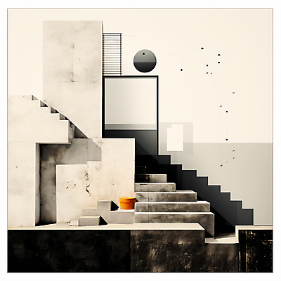 JPG 편집이미지 디자인 화분 출입구 사람없음 계단 검은색 공간 빈티지 원형 디지털합성 질감 그런지 아이보리 편집실사 도형 컬러 컨셉 CG 파일형식