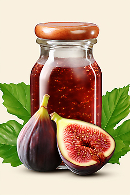 JPG 편집이미지 잎 과일 단면 유리병 사람없음 무화과 과일잼 무화과잼 편집실사 AI포토 AI콘텐츠 식물 병_용기 잼 CG 파일형식