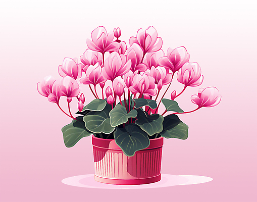PSD 화분 분홍색 잎 일러스트 사람없음 오브젝트 원예 시클라멘 국내일러스트 식물 꽃 컬러 취미 파일형식