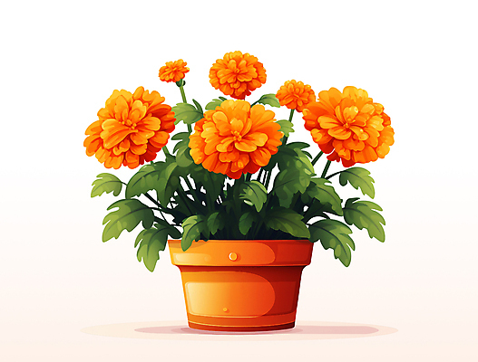 PSD 화분 잎 일러스트 사람없음 주황색 오브젝트 원예 매리골드 국내일러스트 식물 꽃 컬러 취미 파일형식