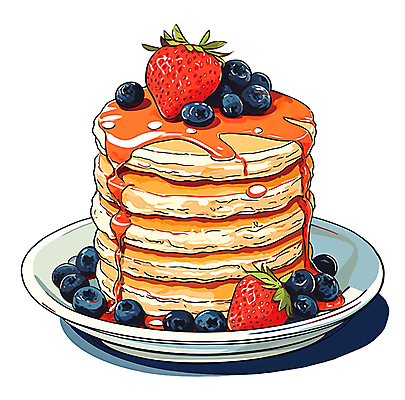 JPG 접시 일러스트 딸기 사람없음 블루베리 브런치 팬케이크 메이플시럽 국내일러스트 AI일러스트 AI콘텐츠 식기 과일 케이크 식사 시럽 파일형식