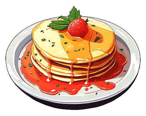 JPG 접시 일러스트 딸기 사람없음 허브 브런치 팬케이크 딸기시럽 파슬리가루 국내일러스트 AI일러스트 AI콘텐츠 식물 식기 과일 케이크 식사 가루 시럽 파일형식