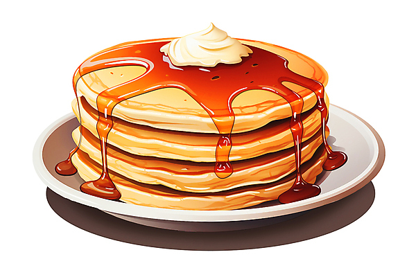 JPG 접시 일러스트 사람없음 브런치 버터 팬케이크 메이플시럽 국내일러스트 AI일러스트 AI콘텐츠 식기 케이크 식사 시럽 파일형식