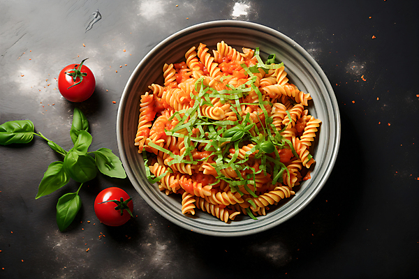 JPG 편집이미지 접시 방울토마토 파스타 서양음식 사람없음 하이앵글 허브 바질 토마토파스타 푸질리 편집실사 AI포토 AI콘텐츠 식물 식기 음식 뷰포인트 토마토 식재료 CG 파일형식