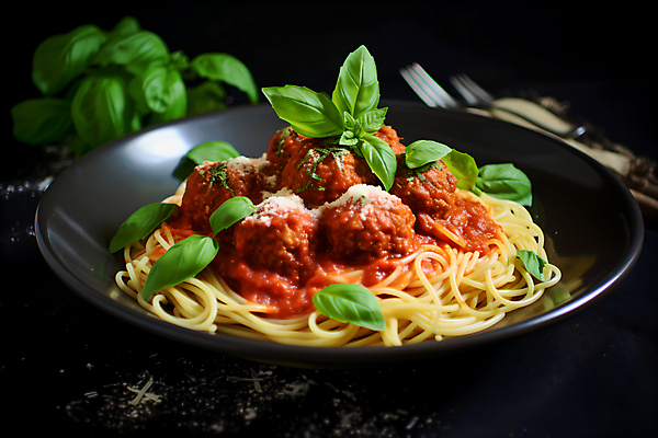 JPG 편집이미지 접시 파스타 서양음식 사람없음 미트볼 허브 바질 미트볼스파게티 편집실사 AI포토 AI콘텐츠 식물 식기 음식 스파게티 CG 파일형식