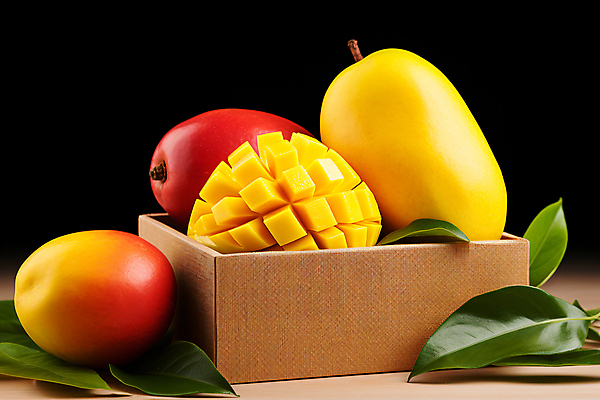JPG 편집이미지 조각 잎 단면 사람없음 상자 노란색 자르기 디지털합성 열대과일 담기 망고 애플망고 편집실사 AI포토 AI콘텐츠 식물 컬러 과일 모션 CG 파일형식