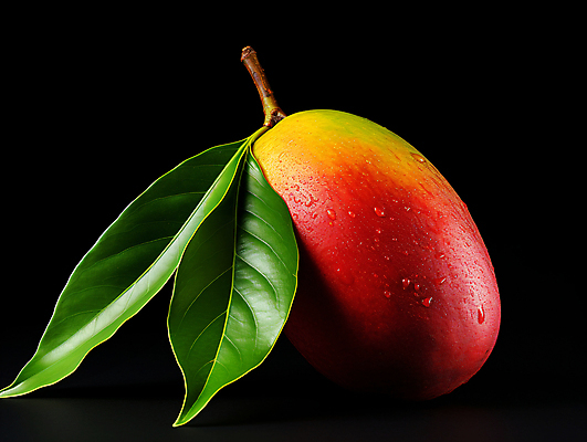 JPG 편집이미지 잎 사람없음 물방울 수분 디지털합성 열대과일 망고 애플망고 편집실사 AI포토 AI콘텐츠 식물 과일 CG 파일형식