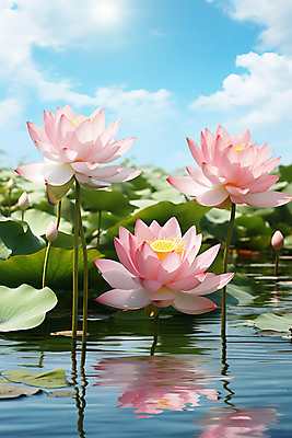 JPG 편집이미지 호수 자연 하늘 연꽃 풍경 사람없음 태양 반사 연못 연잎 편집실사 AI포토 AI콘텐츠 자연요소 꽃 잎 CG 생태계 파일형식