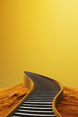 JPG 편집이미지 사람없음 노란색 계단 커브길 땅 상승 오르막 카피스페이스 편집실사 AI컴퓨터그래픽 AI콘텐츠 도로 컬러 컨셉 공백 CG 파일형식