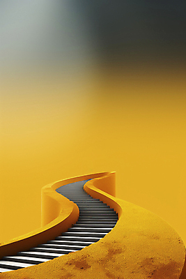 JPG 편집이미지 사람없음 노란색 계단 커브길 상승 그라데이션 오르막 카피스페이스 편집실사 AI컴퓨터그래픽 AI콘텐츠 도로 컬러 컨셉 공백 CG 파일형식