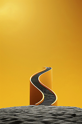 JPG 편집이미지 사람없음 노란색 계단 커브길 땅 상승 오르막 카피스페이스 편집실사 AI컴퓨터그래픽 AI콘텐츠 도로 컬러 컨셉 공백 CG 파일형식