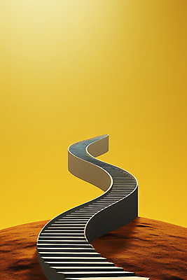 JPG 편집이미지 사람없음 노란색 계단 커브길 땅 상승 오르막 카피스페이스 편집실사 AI컴퓨터그래픽 AI콘텐츠 도로 컬러 컨셉 공백 CG 파일형식