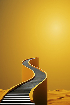 JPG 편집이미지 사람없음 노란색 계단 커브길 상승 오르막 카피스페이스 편집실사 AI컴퓨터그래픽 AI콘텐츠 도로 컬러 컨셉 공백 CG 파일형식