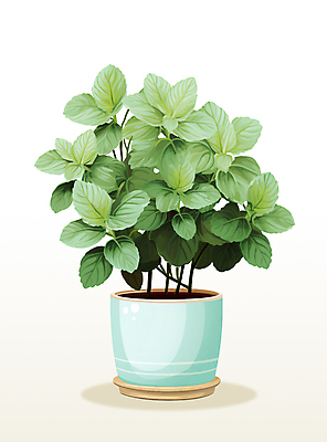 PSD 화분 일러스트 사람없음 초록색 허브 오브젝트 원예 애플민트 국내일러스트 식물 컬러 취미 민트 파일형식
