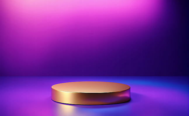 JPG 편집이미지 디자인 백그라운드 사람없음 그래픽 빛 3D 보라색 금색 황금 디지털합성 광택 단상 포디움 비어있는 편집3D AI컴퓨터그래픽 AI콘텐츠 컬러 무대 파일형식