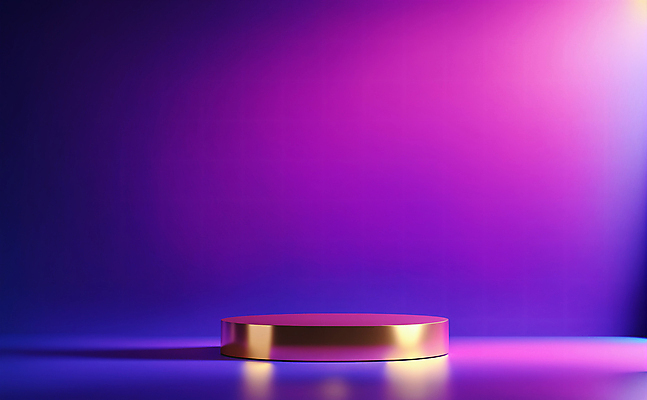 JPG 편집이미지 디자인 백그라운드 사람없음 그래픽 빛 3D 보라색 금색 황금 디지털합성 광택 단상 포디움 비어있는 편집3D AI컴퓨터그래픽 AI콘텐츠 컬러 무대 파일형식