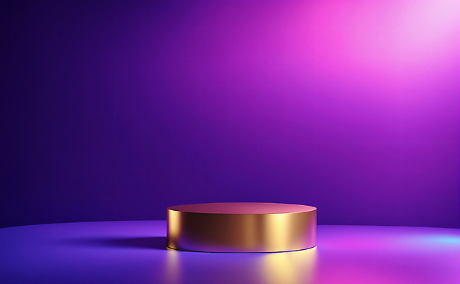 JPG 편집이미지 디자인 백그라운드 사람없음 그래픽 빛 3D 보라색 금색 황금 디지털합성 광택 단상 포디움 비어있는 편집3D AI컴퓨터그래픽 AI콘텐츠 컬러 무대 파일형식