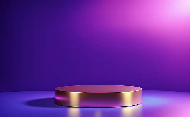 JPG 편집이미지 디자인 백그라운드 사람없음 그래픽 빛 3D 보라색 금색 황금 디지털합성 광택 단상 포디움 비어있는 편집3D AI컴퓨터그래픽 AI콘텐츠 컬러 무대 파일형식