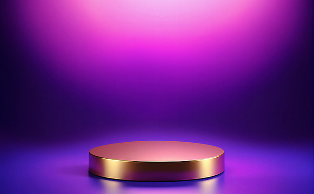 JPG 편집이미지 디자인 백그라운드 사람없음 그래픽 빛 3D 보라색 금색 황금 디지털합성 광택 단상 포디움 비어있는 편집3D AI컴퓨터그래픽 AI콘텐츠 컬러 무대 파일형식