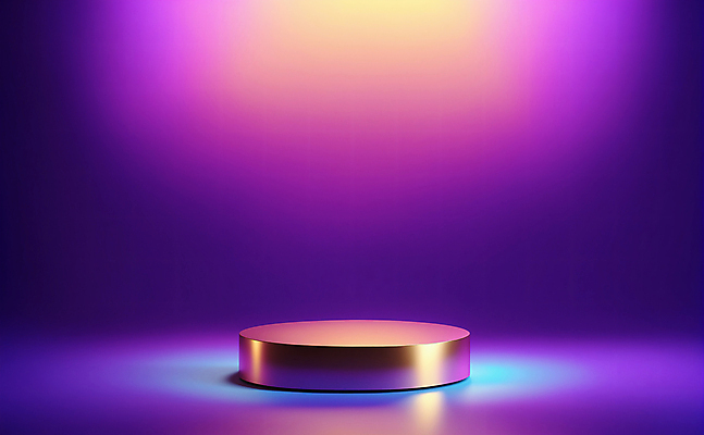 JPG 편집이미지 디자인 백그라운드 사람없음 그래픽 빛 3D 보라색 금색 황금 디지털합성 광택 단상 포디움 비어있는 편집3D AI컴퓨터그래픽 AI콘텐츠 컬러 무대 파일형식