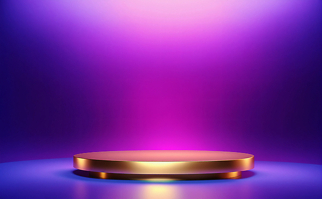 JPG 편집이미지 디자인 백그라운드 사람없음 그래픽 빛 3D 보라색 금색 황금 디지털합성 광택 단상 포디움 비어있는 편집3D AI컴퓨터그래픽 AI콘텐츠 컬러 무대 파일형식