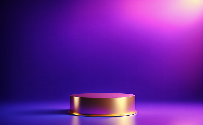 JPG 편집이미지 디자인 백그라운드 사람없음 그래픽 빛 3D 보라색 금색 황금 디지털합성 광택 단상 포디움 비어있는 편집3D AI컴퓨터그래픽 AI콘텐츠 컬러 무대 파일형식