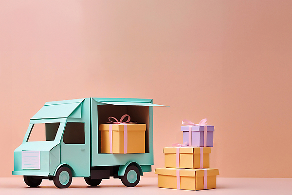 JPG 편집이미지 사람없음 선물상자 쇼핑 쌓기 페이퍼아트 배송 오브젝트 화물트럭 민트색 파스텔톤 코랄 편집실사 AI포토 AI콘텐츠 컬러 모션 선물 상자 트럭 CG 파일형식