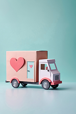 JPG 편집이미지 분홍색 사람없음 쇼핑 하트 페이퍼아트 배송 오브젝트 화물트럭 민트색 파스텔톤 편집실사 AI포토 AI콘텐츠 모양 컬러 트럭 CG 파일형식