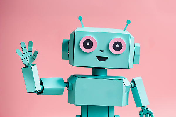 JPG 편집이미지 캐릭터 교육 분홍색 사람없음 디지털 인사 페이퍼아트 로봇 손인사 민트색 채팅봇 편집실사 AI포토 AI콘텐츠 컬러 예절 CG 파일형식 AI_인공지능