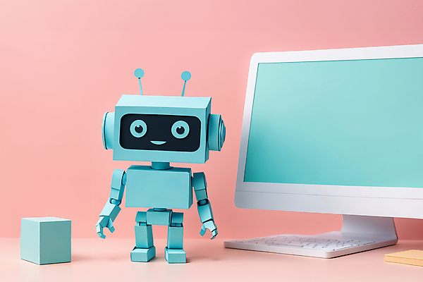 JPG 편집이미지 캐릭터 교육 분홍색 사람없음 디지털 모니터 키보드 페이퍼아트 로봇 민트색 채팅봇 편집실사 AI포토 AI콘텐츠 컬러 컴퓨터 CG 파일형식 AI_인공지능