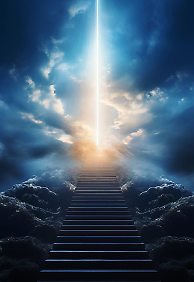 JPG 구름 편집이미지 기독교 하늘 사람없음 파란색 빛 계단 천국 몽환 환상 편집실사 AI컴퓨터그래픽 AI콘텐츠 자연요소 종교 컬러 컨셉 CG 파일형식