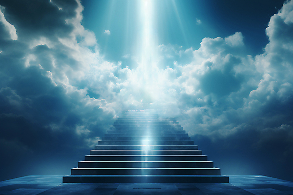 JPG 구름 편집이미지 기독교 하늘 사람없음 파란색 빛 계단 천국 몽환 환상 편집실사 AI컴퓨터그래픽 AI콘텐츠 자연요소 종교 컬러 컨셉 CG 파일형식