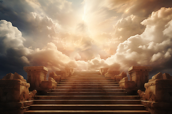 JPG 구름 편집이미지 기독교 하늘 사람없음 빛 갈색 계단 천국 몽환 환상 편집실사 AI컴퓨터그래픽 AI콘텐츠 자연요소 종교 컬러 컨셉 CG 파일형식