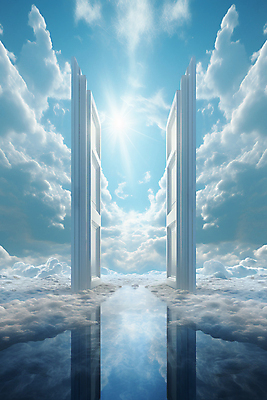 JPG 구름 편집이미지 기독교 하늘색 하늘 사람없음 빛 반사 문 오픈 천국 몽환 환상 편집실사 AI컴퓨터그래픽 AI콘텐츠 자연요소 종교 컨셉 파란색 CG 파일형식