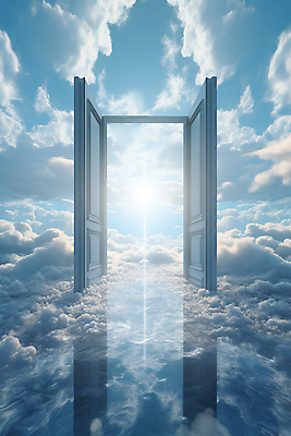 JPG 구름 편집이미지 기독교 하늘색 하늘 사람없음 빛 반사 문 오픈 천국 몽환 환상 편집실사 AI컴퓨터그래픽 AI콘텐츠 자연요소 종교 컨셉 파란색 CG 파일형식