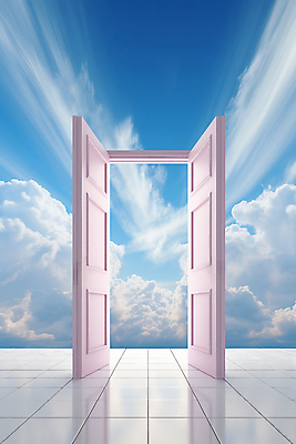 JPG 구름 편집이미지 기독교 하늘색 하늘 사람없음 빛 반사 문 오픈 천국 몽환 환상 편집실사 AI컴퓨터그래픽 AI콘텐츠 자연요소 종교 컨셉 파란색 CG 파일형식