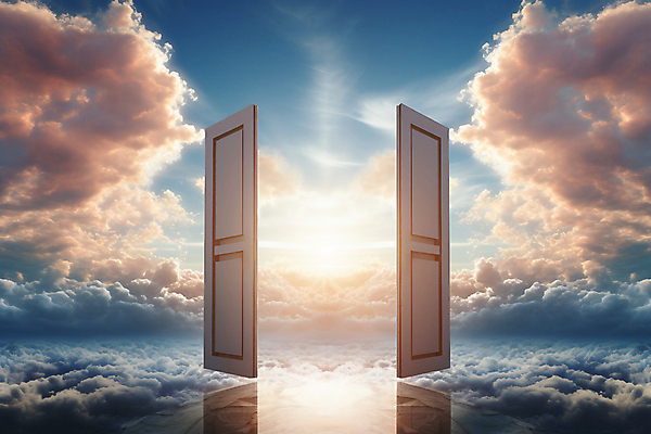 JPG 구름 편집이미지 기독교 하늘 사람없음 파란색 빛 반사 문 오픈 천국 몽환 환상 편집실사 AI컴퓨터그래픽 AI콘텐츠 자연요소 종교 컬러 컨셉 CG 파일형식