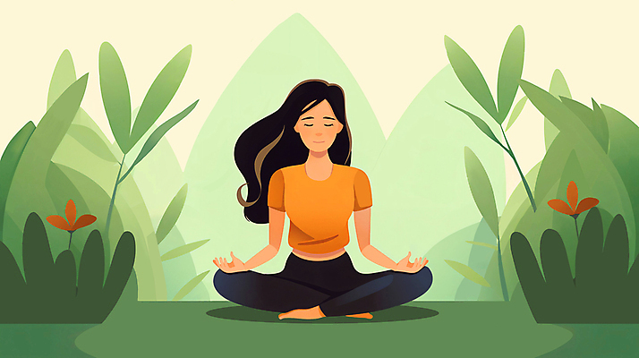 JPG 전신 여자 꽃 일러스트 요가 나뭇잎 한명 성인 치료 초록색 풀 명상 가부좌 치유 성인여자한명만 정신건강 차분 국내일러스트 AI일러스트 AI콘텐츠 식물 1 웰빙 컬러 컨셉 잎 의학 건강 사람 앉기 여자한명만 성인여자만 파일형식