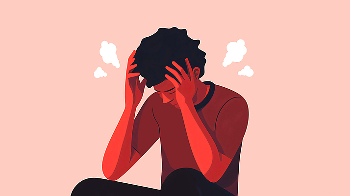 JPG 남자 일러스트 스트레스 한명 상반신 성인 빨간색 분노 두통 감싸기 고혈압 성인남자한명만 정신건강 국내일러스트 AI일러스트 AI콘텐츠 1 감정 컬러 모션 건강 사람 질병 남자한명만 성인남자만 파일형식