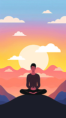 JPG 전신 구름 남자 일러스트 요가 하늘 산 한명 성인 치료 컬러풀 태양 평화 일몰 명상 가부좌 치유 성인남자한명만 정신건강 차분 국내일러스트 AI일러스트 AI콘텐츠 자연요소 1 웰빙 컬러 컨셉 의학 건강 사람 앉기 노을 남자한명만 성인남자만 파일형식