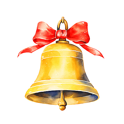 JPG 리본 크리스마스 일러스트 수채화 사람없음 금색 오브젝트 징글벨 황금종 국내일러스트 AI일러스트 AI콘텐츠 기념일 컬러 종 파일형식