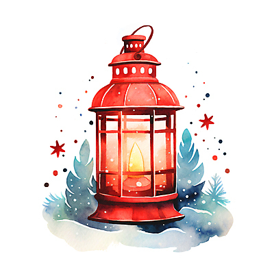 JPG 별 크리스마스 겨울 일러스트 나뭇잎 수채화 사람없음 빨간색 램프 눈 오브젝트 국내일러스트 AI일러스트 AI콘텐츠 자연요소 계절 기념일 컬러 잎 날씨 조명 파일형식