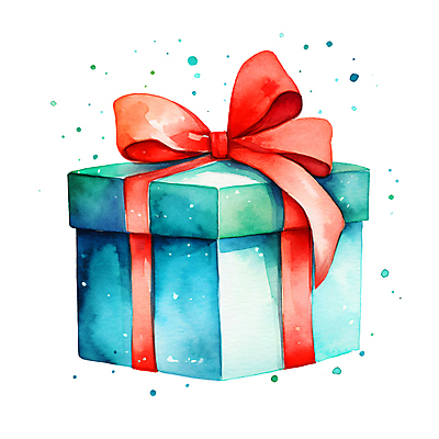 JPG 리본 크리스마스 겨울 일러스트 수채화 사람없음 빨간색 선물상자 오브젝트 청록색 국내일러스트 AI일러스트 AI콘텐츠 계절 기념일 컬러 선물 상자 파일형식