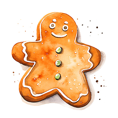 JPG 크리스마스 겨울 일러스트 수채화 미소 사람없음 갈색 오브젝트 진저맨 진저쿠키 국내일러스트 AI일러스트 AI콘텐츠 계절 기념일 컬러 표정 쿠키 파일형식