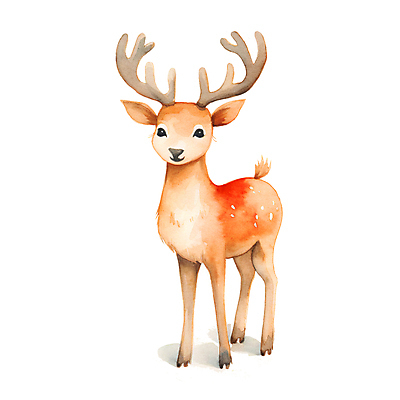 JPG 한마리 크리스마스 겨울 일러스트 수채화 뿔 사람없음 루돌프 오브젝트 순록 국내일러스트 AI일러스트 AI콘텐츠 1 계절 기념일 사슴 파일형식