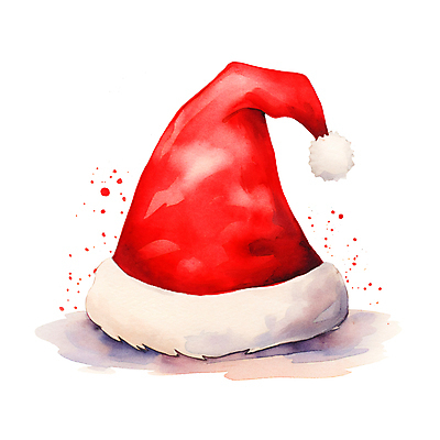 JPG 크리스마스 겨울 일러스트 산타모자 수채화 사람없음 빨간색 오브젝트 국내일러스트 AI일러스트 AI콘텐츠 모자_잡화 계절 기념일 컬러 파일형식