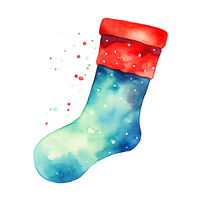 JPG 크리스마스 겨울 일러스트 수채화 사람없음 빨간색 오브젝트 청록색 크리스마스양말 국내일러스트 AI일러스트 AI콘텐츠 계절 기념일 컬러 크리스마스장식 양말 파일형식