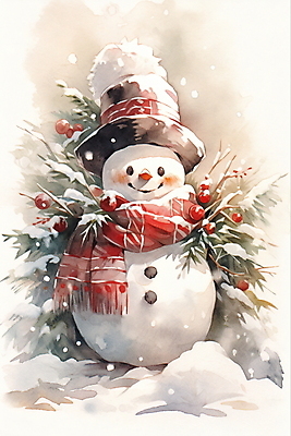 JPG 모자 겨울 일러스트 눈사람 수채화 사람없음 귀여움 눈 포근함 털목도리 국내일러스트 AI일러스트 AI콘텐츠 자연요소 잡화 계절 컨셉 날씨 목도리 감각 파일형식