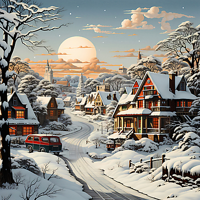 JPG 나무 구름 편집이미지 길 크리스마스 겨울 자동차 하늘 주택 풍경 사람없음 태양 마을 눈 디지털합성 눈덮임 편집실사 자연요소 식물 계절 기념일 육상교통 컨셉 날씨 건물 CG 파일형식